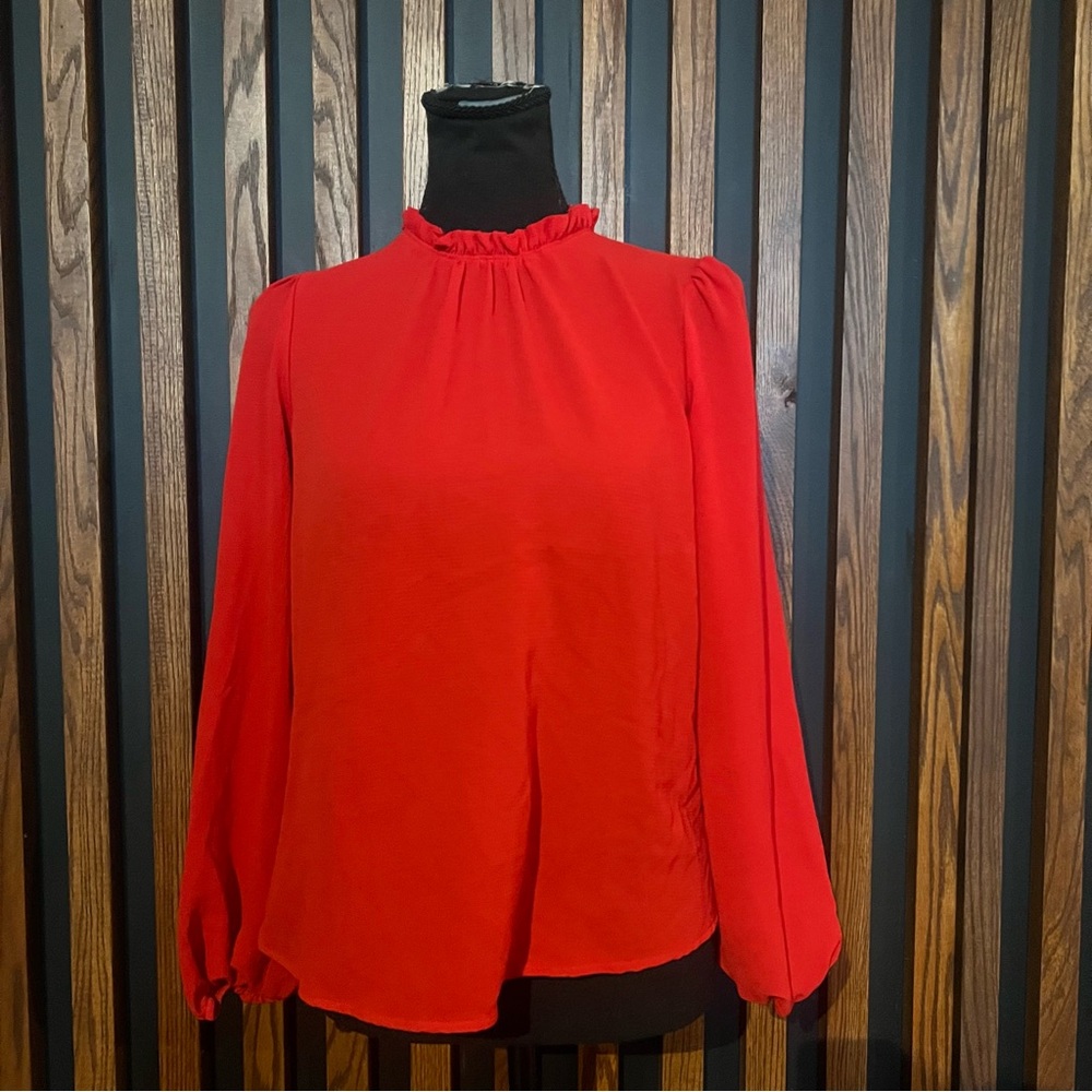 Forever 21 Vibrant Red Blouse with Ruffled Neckline